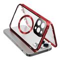 Dubbelsidigt skal med härdat glas + magnetisk metallram för iPhone 15 Kompatibelt med MagSafe telefonskydd med spänne - Röd