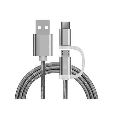 Reekin 2-i-1 Flätad kabel - MicroUSB & USB-C - 1m - Silver