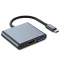 Tech-Protect V1 3-i-1 USB-C flerportshubb - USB-A / USB-C / HDMI - Grå