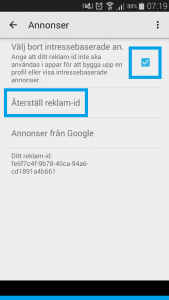 Återställ reklam- ID