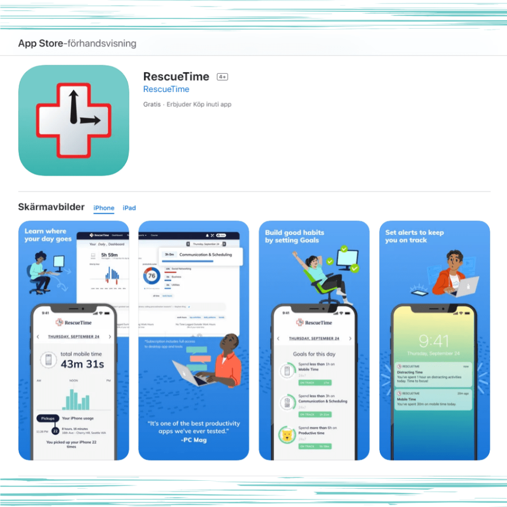 RescueTime app RescueTime för jobbet utan distraktioner