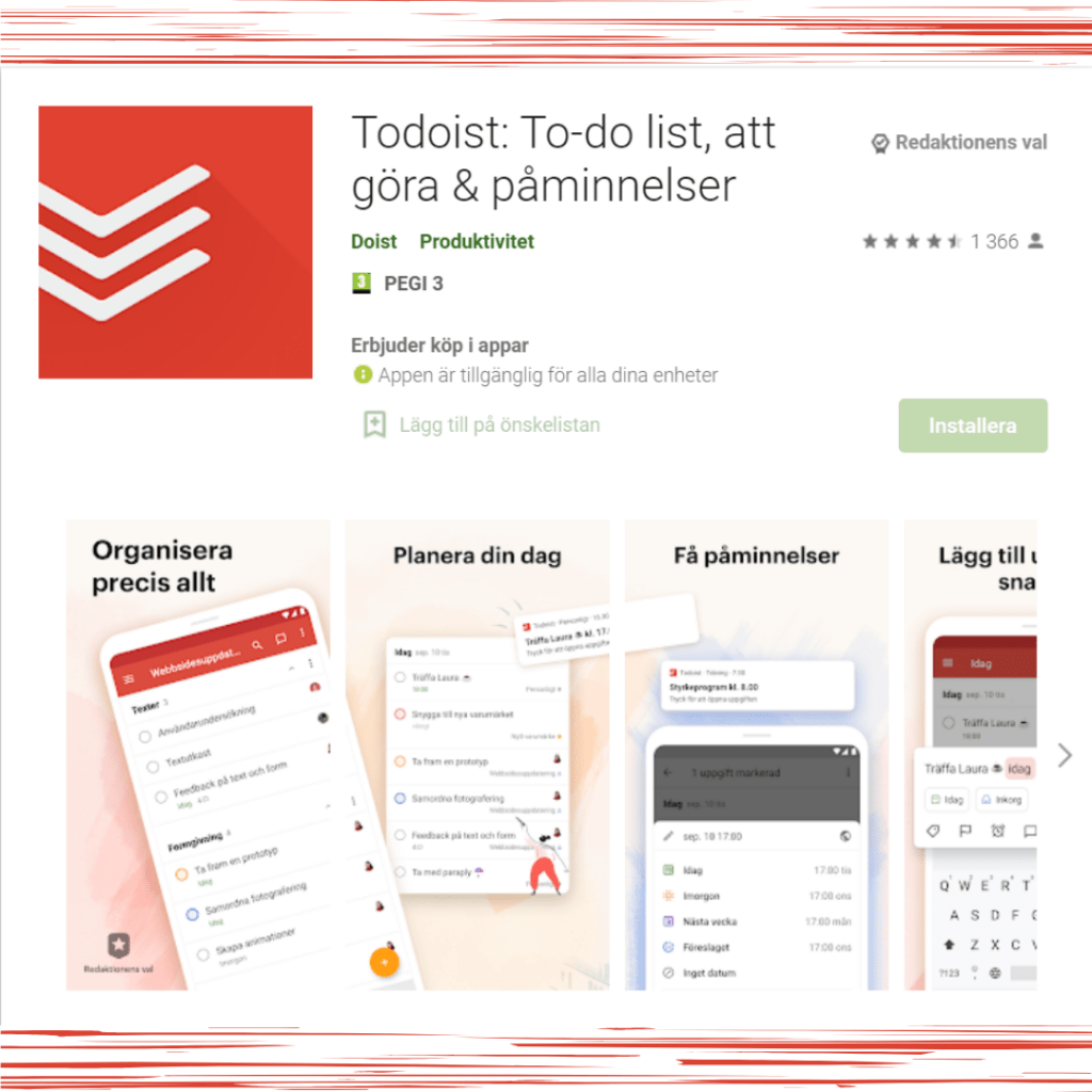 Todoist: To-Do list, att göra och påminnelser