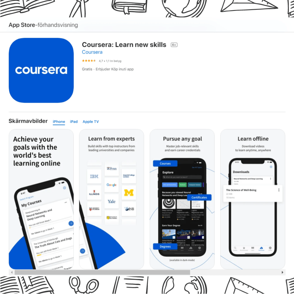 Coursera app Coursera utbildningsapp