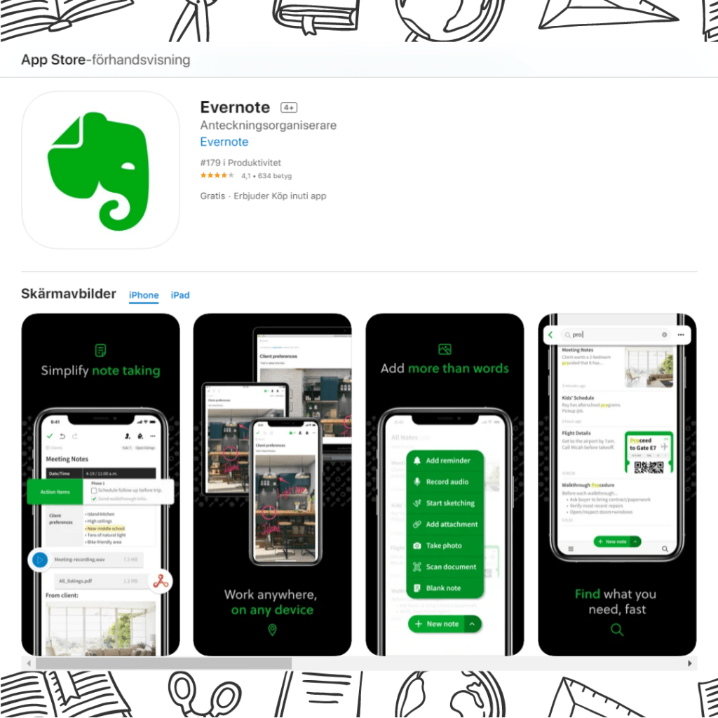 Evernote organisationsapp