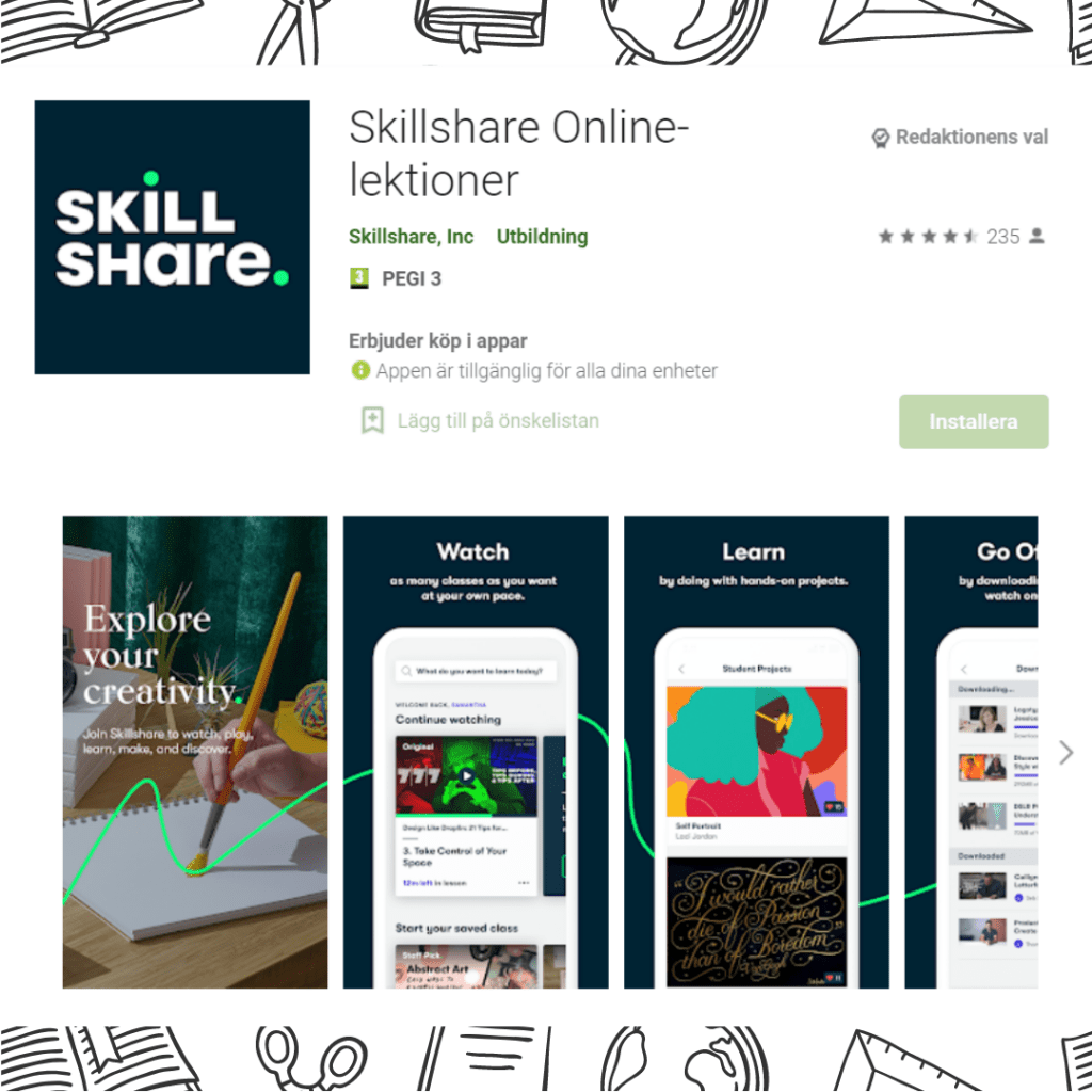 Skillshare app Skillshare utbildningsapp