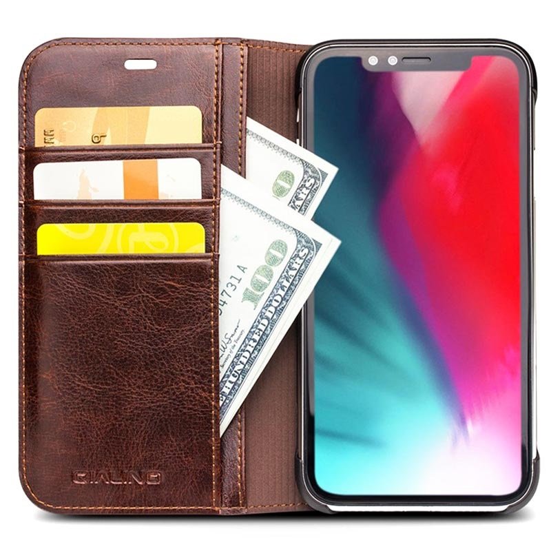 Qialino Classic iPhone XR plånboksfodral i läder iPhone XR plånboksfodral i läder från Qialino