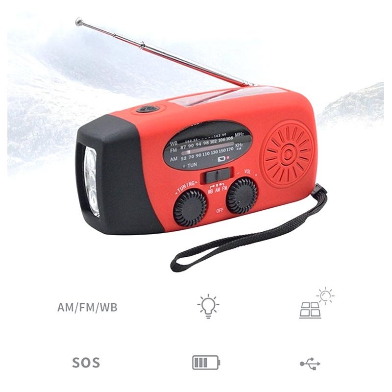 Solcellsladdare och radio Handvev radio och powerbank