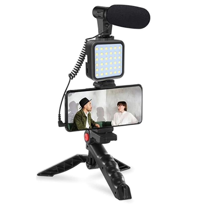 KIT-01LM vlogging kamerakit Tripod till mobilen med LED ljus och mikrofon