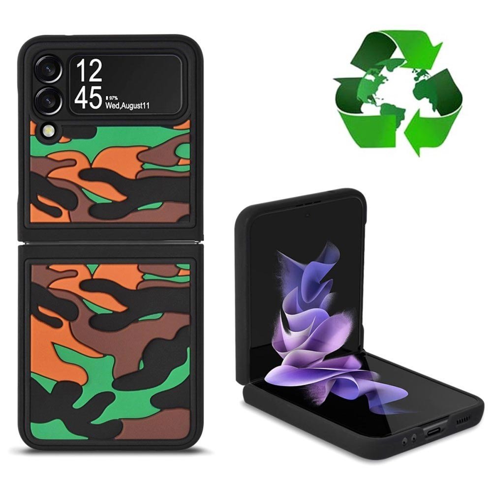 Kamouflagefärgat hybridskal till Samsung Galaxy Z Flip3 Miljövänligt Samsung Flip 3 skal med kamouflagemönster i orange