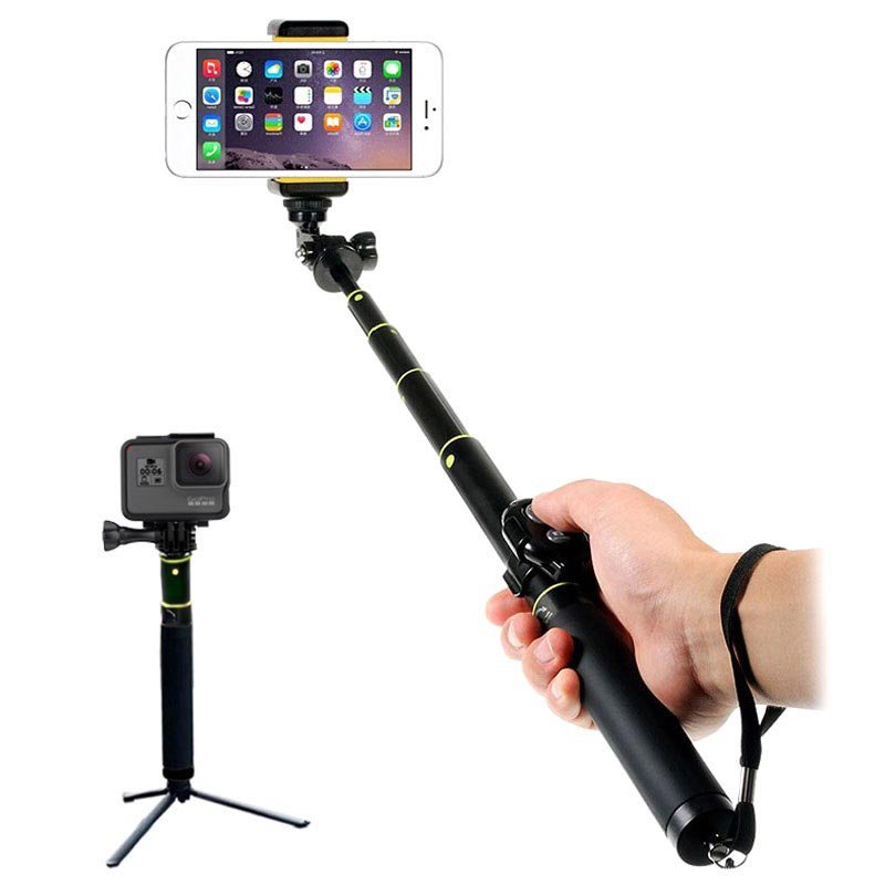 H611 förlängbar selfie stick i svart med gula ringar