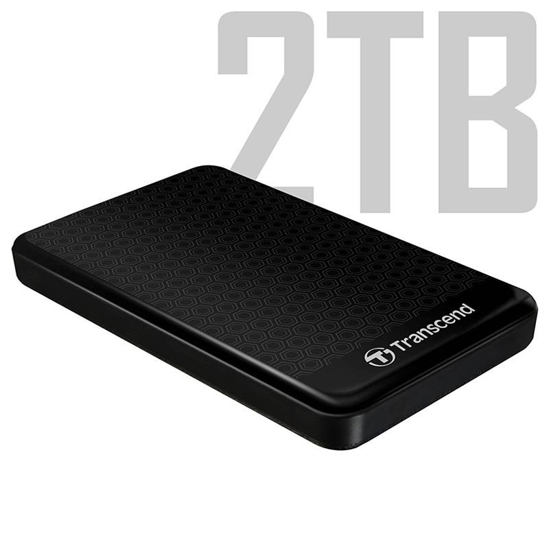 Transcend extern hårddisk i svart med 2TB minne Svart extern hårddisk från Transcend på 2TB