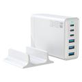 135W GaN skrivbordsladdare / 6-ports höghastighets laddningsstation - 3x USB-C, 3x USB-A - Vit