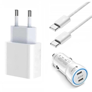 iPhone 15 Pro/15 Pro Max/16 Pro/16 Pro Max 20W laddare / billaddare m.kabel 2m - Vit