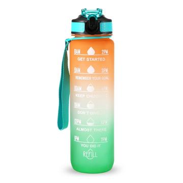 1 liter sportvattenflaska med tidsmarkör Vattenkanna Läckagesäker vattenkokare för kontor skola camping (BPA-fri) - Orange/Grön