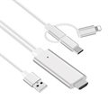 3-in-1 HDMI Kabel - Lightning, Type-C, MicroUSB