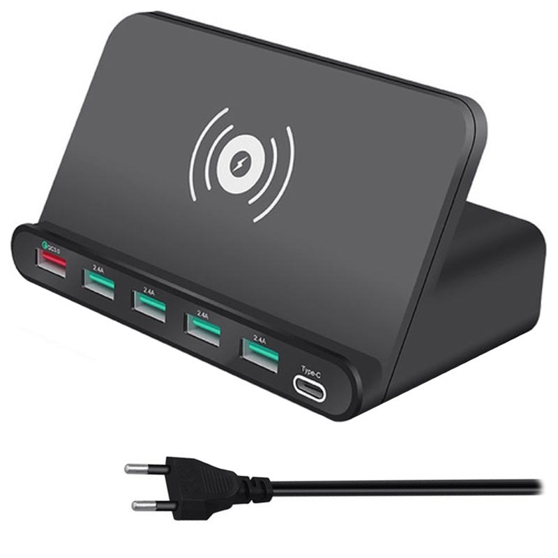 7 in 1 Multifunktionell Trådlös Laddstation QC3.0, Qi EU kontakt 7 in 1 Multifunktionell Trådlös Laddstation QC3.0, Qi EU kontakt