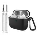 AirPods Pro 3 Silikonfodral med karbinhake och rengöringspenna - Svart