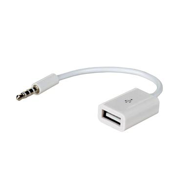 Akyga USB- till AUX-adapter 15cm - USB-A hona/3,5mm hane - Vit
