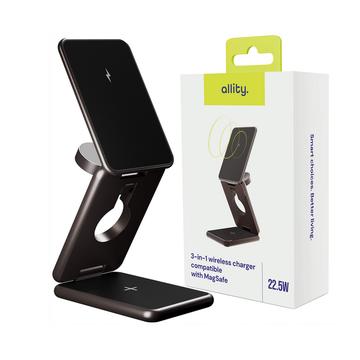 Allity AWC-230-225WMS 3-i-1 MagSafe-kompatibel trådlös laddare 22.5W - grafit