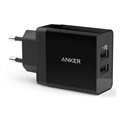 Anker PowerPort 2 Snabb Väggladdare - 2 x USB, 24W - Svart