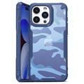 iPhone 15 Pro Stöttåligt Hybridskal - Kamouflage - Blå