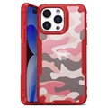 iPhone 15 Pro Max Stöttåligt Hybridskal - Kamouflage - Röd