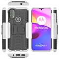 Anti-Slip Motorola Moto E20/E30/E40 Hybrid Skal med Stativ - Vit / Svart