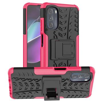 Anti-Slip Motorola Moto G (2022) Hybrid Skal med Stativ - Varm Rosa / Svart