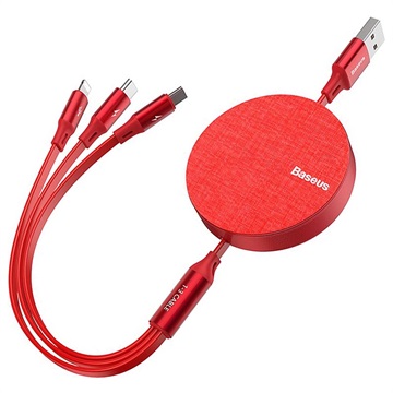 Baseus 3-i-1 Infällbar USB Kabel - 1.2m - Röd