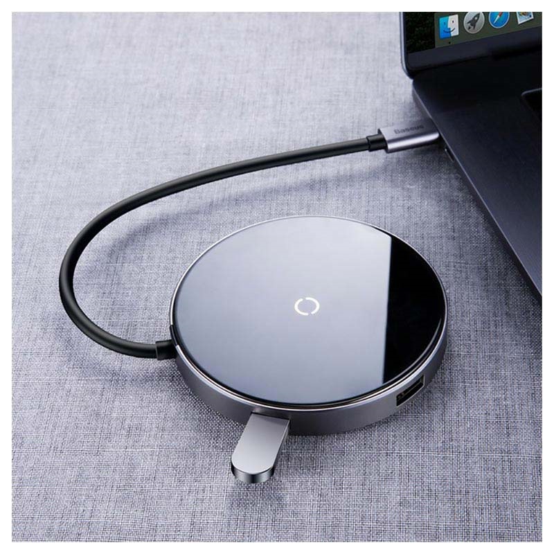 Baseus Circular Mirror Trådlös Laddare och Hub Typ C PD, 4x USB Baseus Circular Mirror Trådlös Laddare och Hub Typ C PD, 4x USB