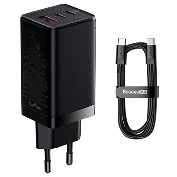 Baseus GaN3 Pro Snabb Väggladdare med USB-C Kabel - 1m