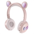 Bear Ear Bluetooth Hörlurar BK7 med LED - Rosa