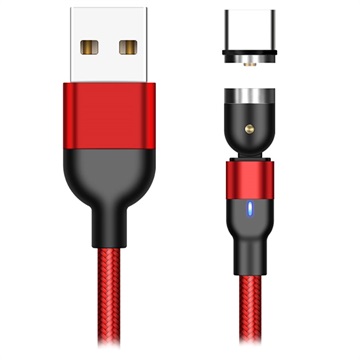Braided Roterande Magnetic USB Type-C Kabel - 2m - Röd