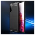 Samsung Galaxy S21 5G Borstat TPU Skal - Kolfiber - Svart