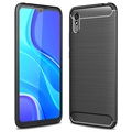 Xiaomi Redmi 9A Borstat TPU-skal - Kolfiber - Svart