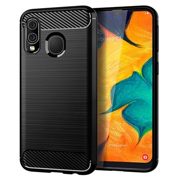 Samsung Galaxy A40 Borstat TPU-skal - Kolfiber - Svart