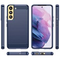 Samsung Galaxy S22 5G Borstat TPU-skal - Kolfiber - Blå