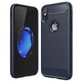iPhone X / iPhone XS Borstat TPU-skal - Kolfiber - Mörkblå