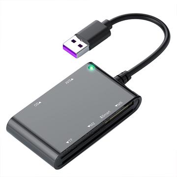 CR375-B 6-in-1 Multi-USB smartkortläsare för Smart/SIM/SD/TF/MS/M2-kort - Svart