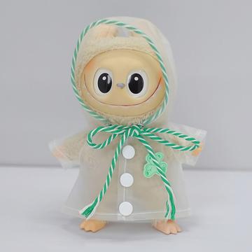 Regnrock med huva och tryck av tecknad björn för Labubu Doll 17cm