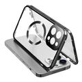 Kompatibel med MagSafe-fodral för iPhone 15 Pro Magnetisk metallram + dubbelsidigt mobilskal i härdat glas med spänne - Svart