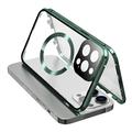 Kompatibel med MagSafe-fodral för iPhone 15 Pro Magnetisk metallram + dubbelsidigt mobilskal i härdat glas med spänne - Grön