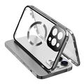 Kompatibel med MagSafe-fodral för iPhone 15 Pro Magnetisk metallram + dubbelsidigt mobilskal i härdat glas med spänne - Silver