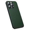 Läder Belagd iPhone 14 Pro Hybrid Skal - Grön
