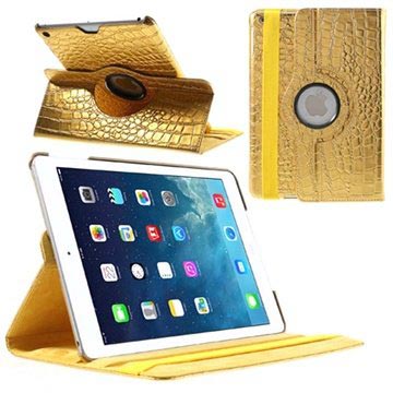 iPad Air Rotary Smart Läder Fodral - Crocodile - Guld