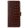Crocodile Serie Samsung Galaxy Xcover6 Pro Läder Plånboksfodral med RFID - Brun
