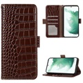 Crocodile Serie Samsung Galaxy S21 FE 5G Läder Plånboksfodral med RFID - Brun