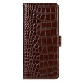 Crocodile Serie Samsung Galaxy S21 FE 5G Läder Plånboksfodral med RFID - Brun