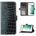 Crocodile Serie Samsung Galaxy S21 FE 5G Läder Plånboksfodral med RFID - Grön