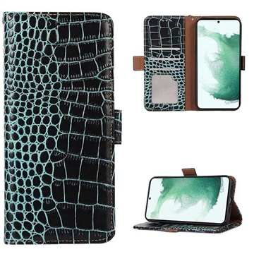 Crocodile Serie Samsung Galaxy S21 FE 5G Läder Plånboksfodral med RFID - Grön
